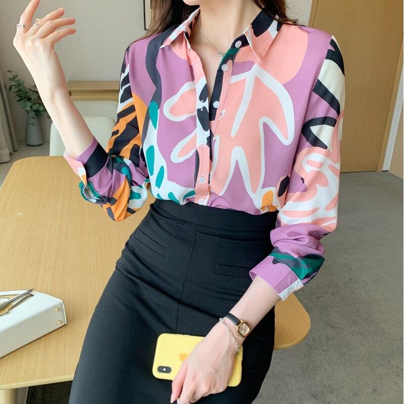 Turn Down Collar Full Sleeve Chiffon Shirts - runwayfashionista.com