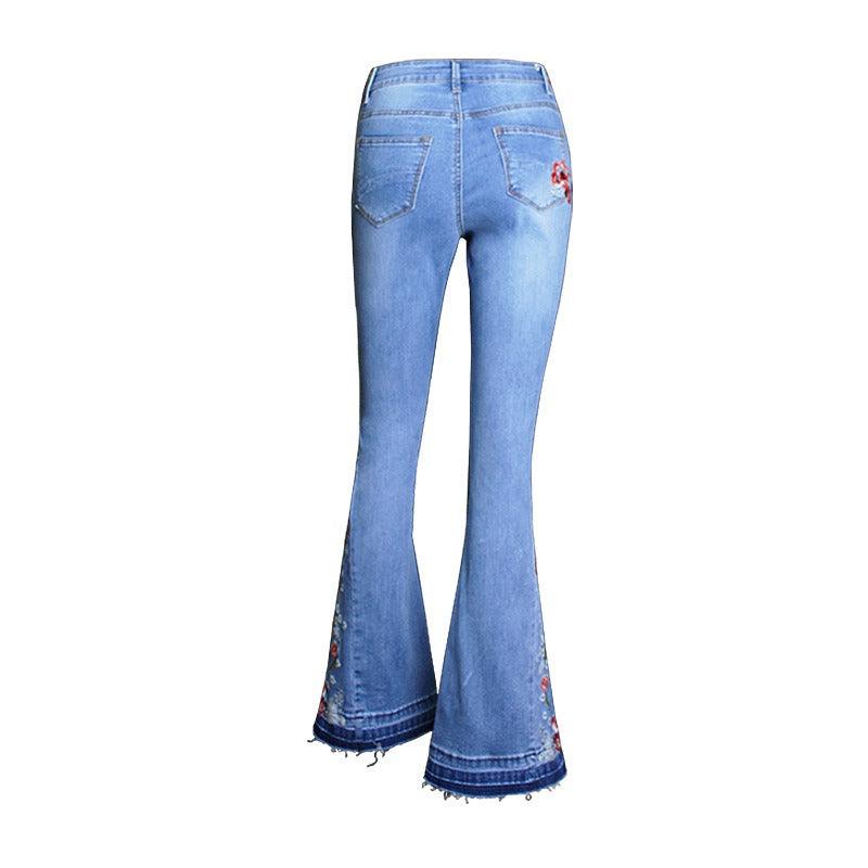 Wide Leg Bell Bottoms Embroidered Jeans - runwayfashionista.com