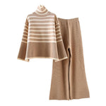 High Neck Sweater Wide Leg Trousers Two-Piece Suit - runwayfashionista.com