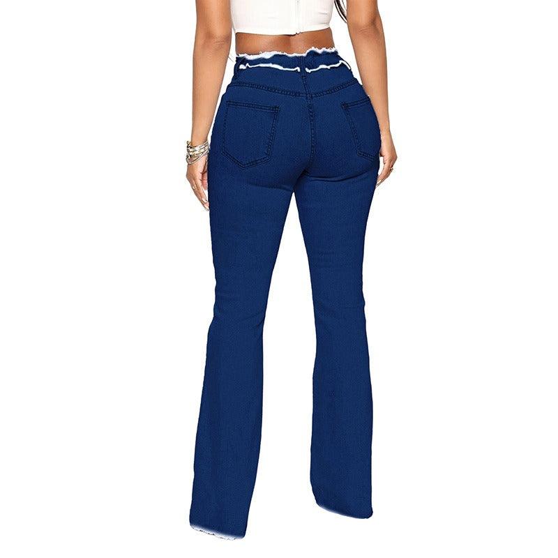 Elastic Medium Waist Raw Edge Trousers - runwayfashionista.com