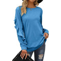 Casual Round Neck Pleated Long Sleeve Blouse - runwayfashionista.com