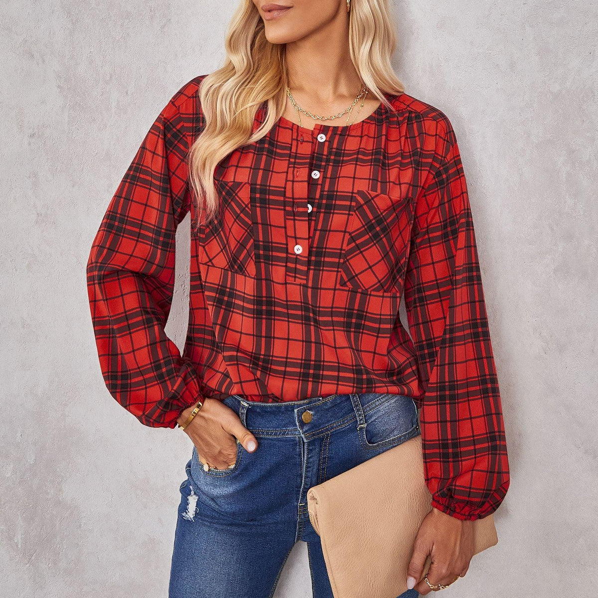 Plaid Round Neck Shirt - runwayfashionista.com