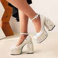 Square Head Platform Flat Buckle High Heel - runwayfashionista.com