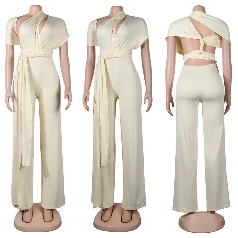 Sexy Diagonal Shoulder Strap Loose Jumpsuits - runwayfashionista.com