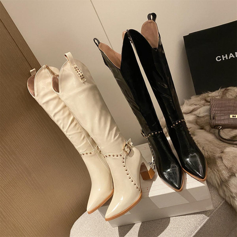 High Heels Pointed Toe Knee High Boots - runwayfashionista.com