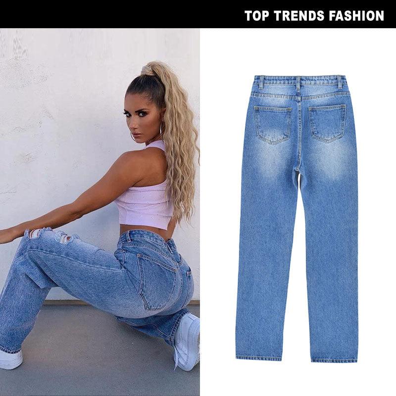 High Waist Straight Loose Daddy Jeans - runwayfashionista.com