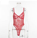 Floral Embroidery Hollow Out Lace Bodysuit - runwayfashionista.com