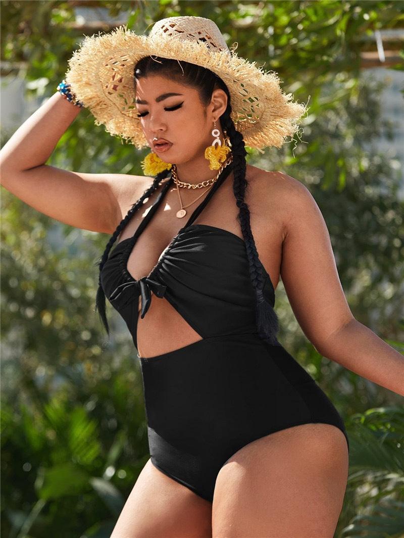 Hollowed Out Pleated One Piece Swimsuit - runwayfashionista.com