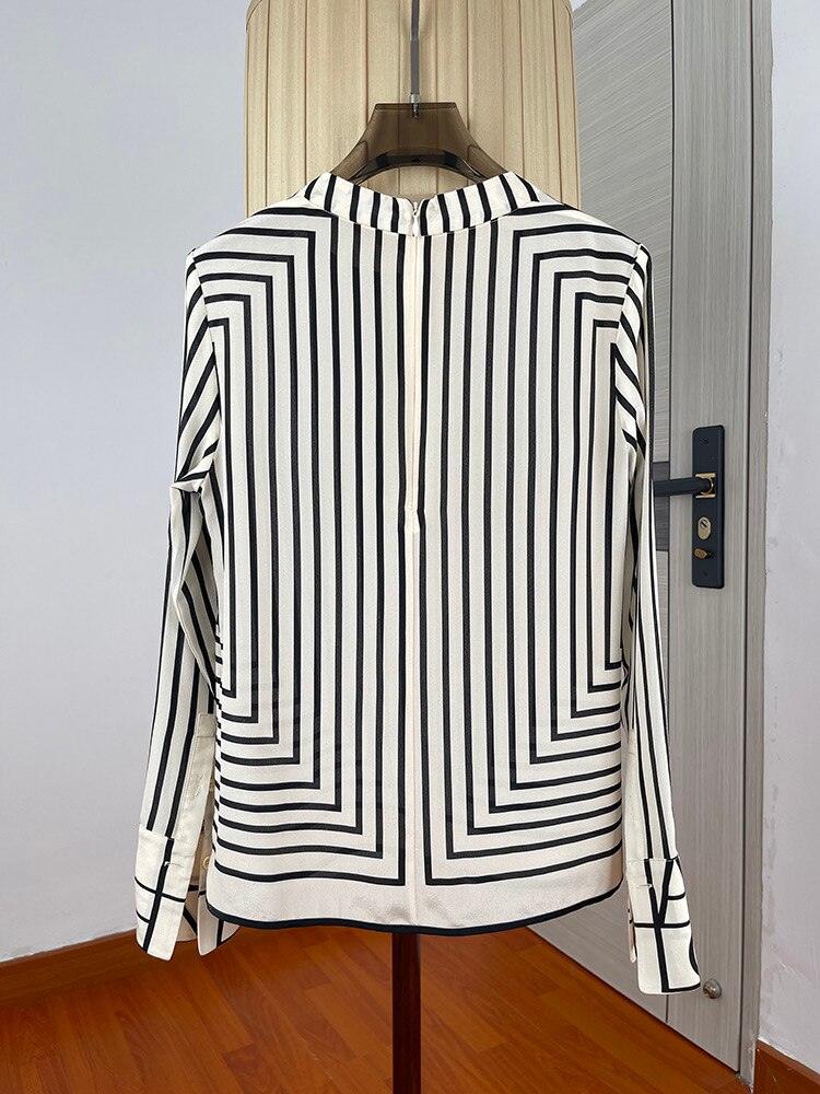 Striped O-Neck Full Sleeve Blouse - runwayfashionista.com