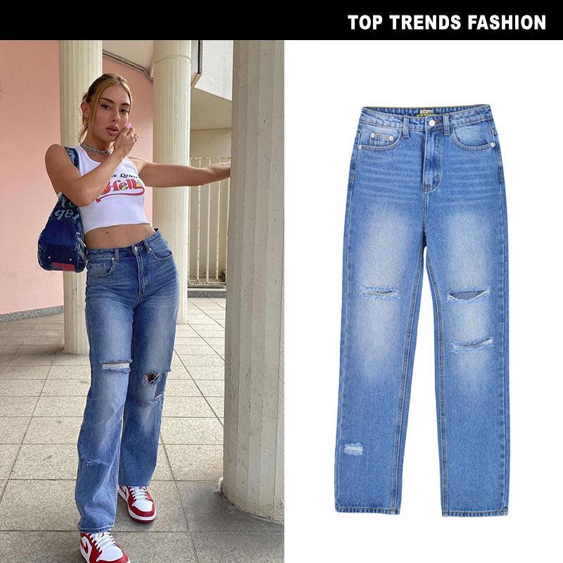 High Waist Straight Loose Daddy Jeans - runwayfashionista.com