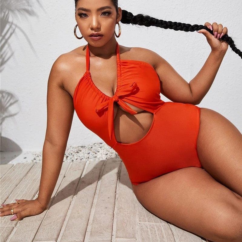 Hollowed Out Pleated One Piece Swimsuit - runwayfashionista.com