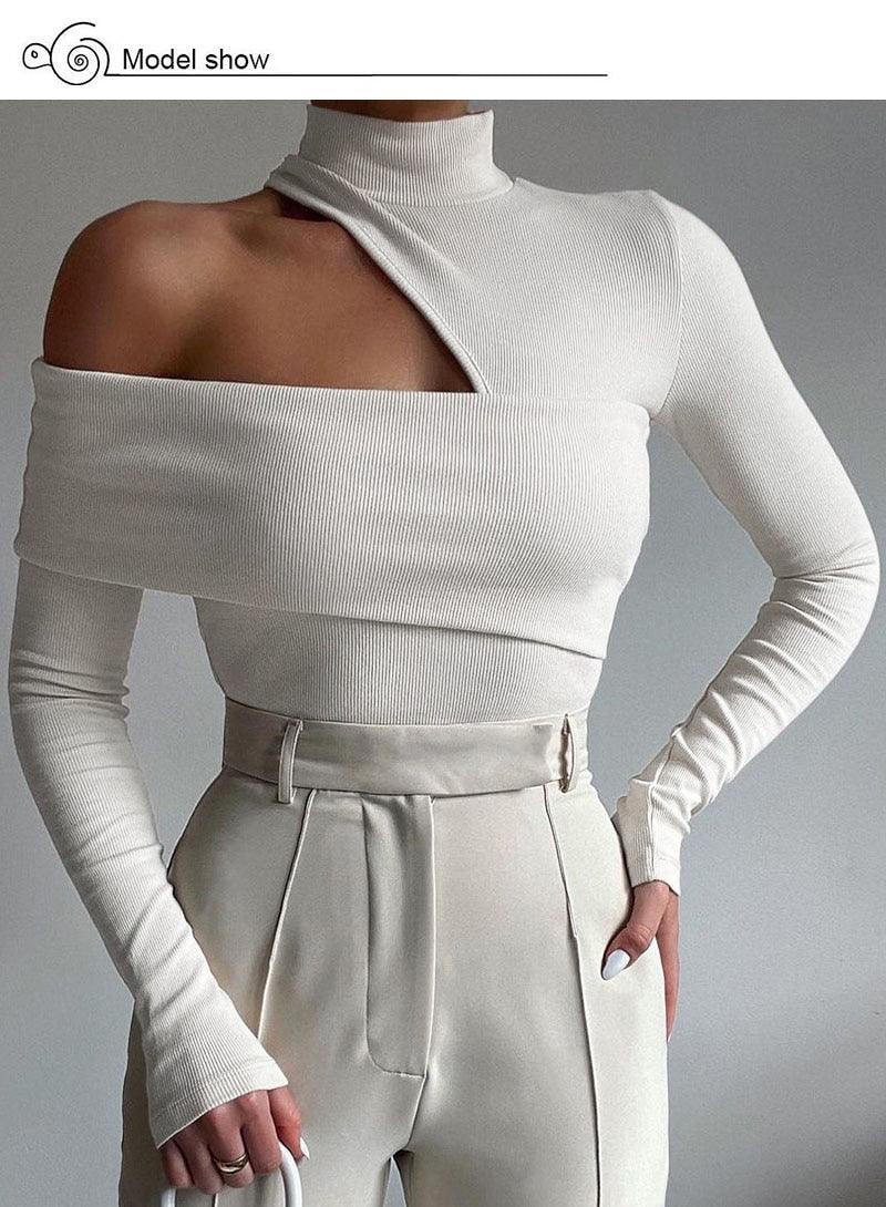 Knitted Turtleneck Hollow Out T Shirt - runwayfashionista.com