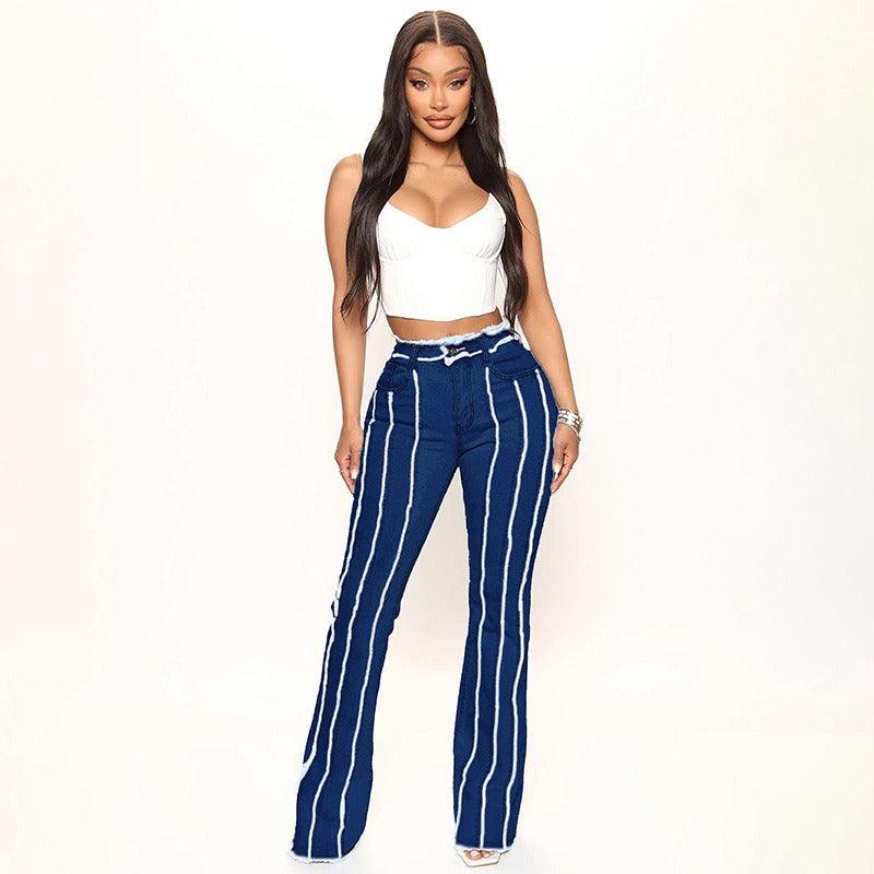 Elastic Medium Waist Raw Edge Trousers - runwayfashionista.com