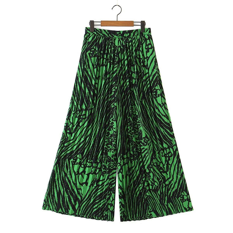 Printed Elasticated Pleated Wide-leg Trousers - runwayfashionista.com