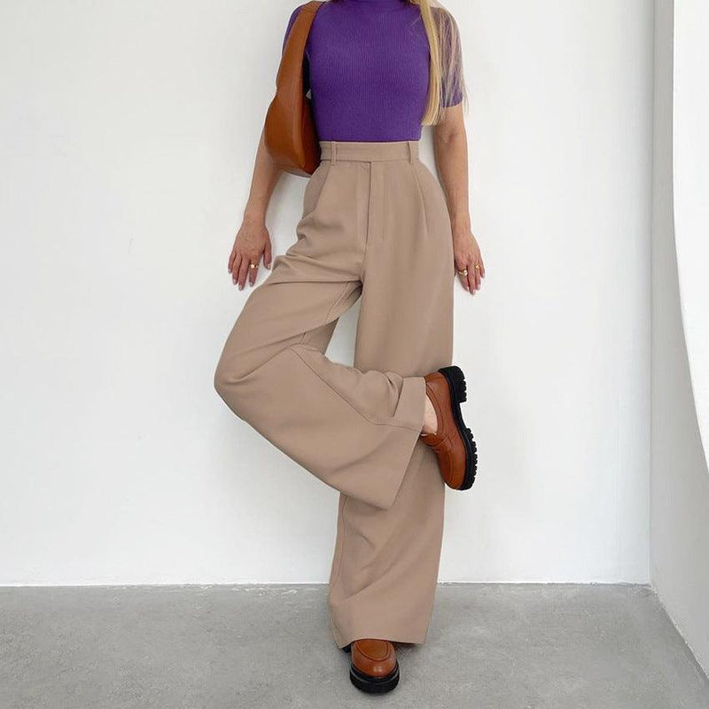 High Waist Straight Leg Pants - runwayfashionista.com