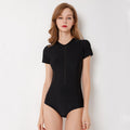 Short Sleeve Zipper Slim Surfing Swimsuit - runwayfashionista.com