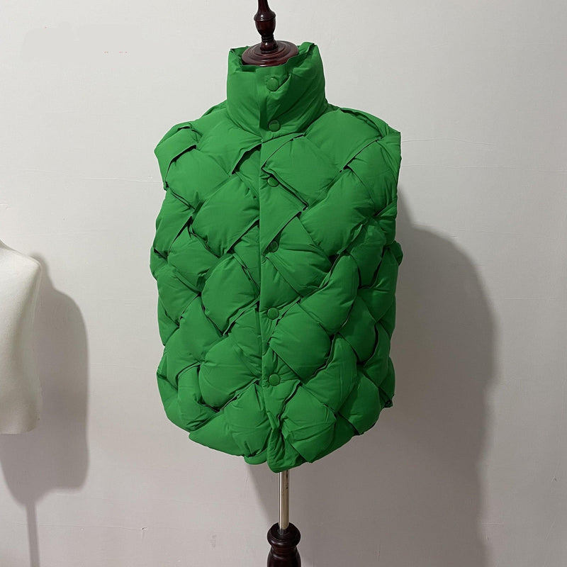 New Fashion Woven Pattern Warm Down Vest - runwayfashionista.com