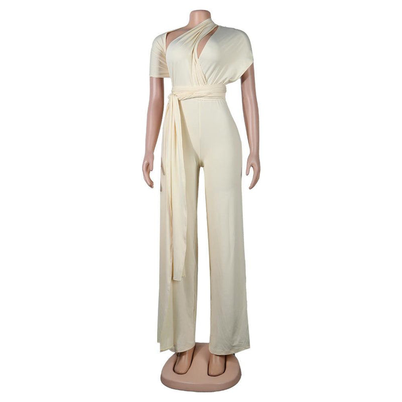 Sexy Diagonal Shoulder Strap Loose Jumpsuits - runwayfashionista.com