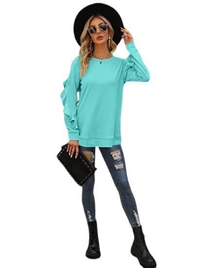 Casual Round Neck Pleated Long Sleeve Blouse - runwayfashionista.com