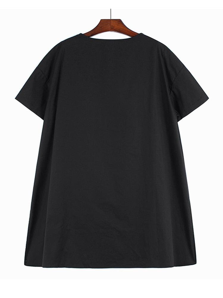 Black Dot Irregular Big Size Long T-Shirt - runwayfashionista.com