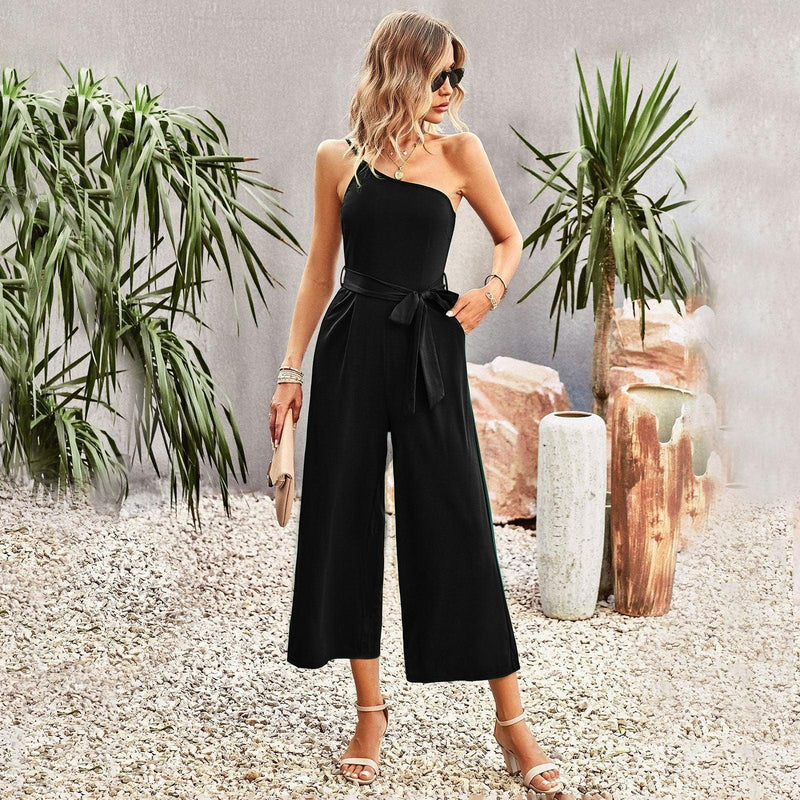 Off-shoulder strapping jumpsuit - runwayfashionista.com