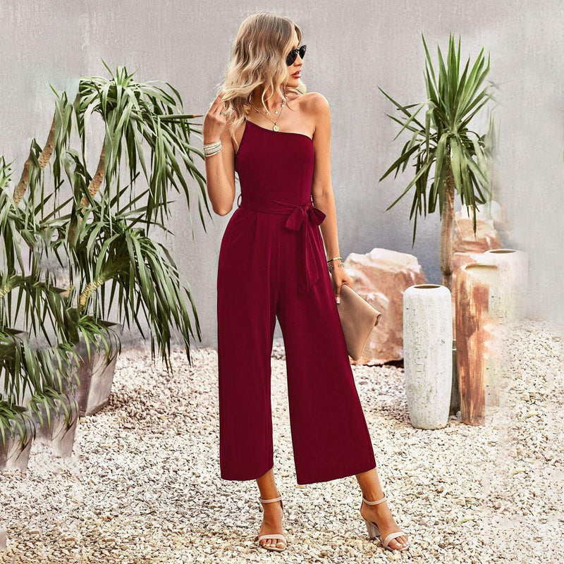 Off-shoulder strapping jumpsuit - runwayfashionista.com