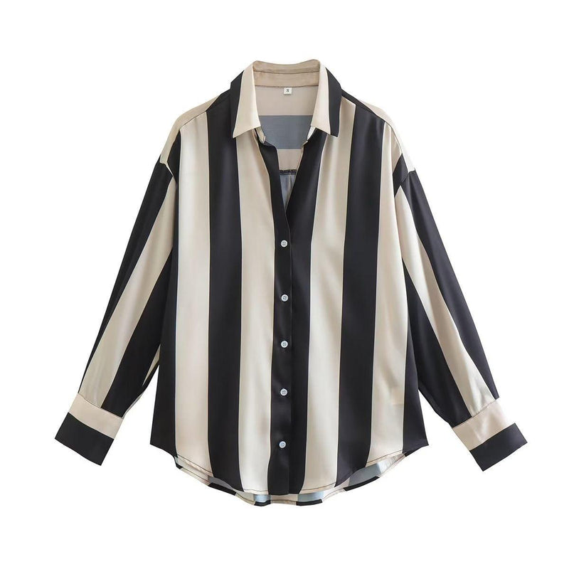 Tricolor Vertical Stripe Splice Shirt - runwayfashionista.com