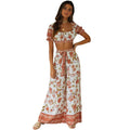 Bohemian Holiday Print Suit Short Top+High Waist Trousers - runwayfashionista.com