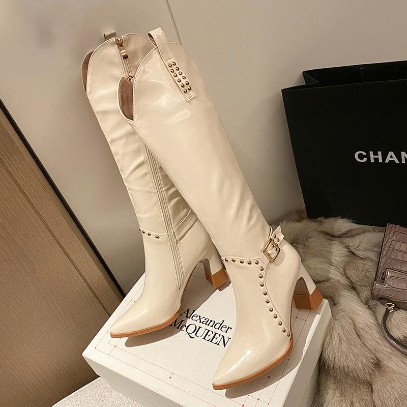 High Heels Pointed Toe Knee High Boots - runwayfashionista.com