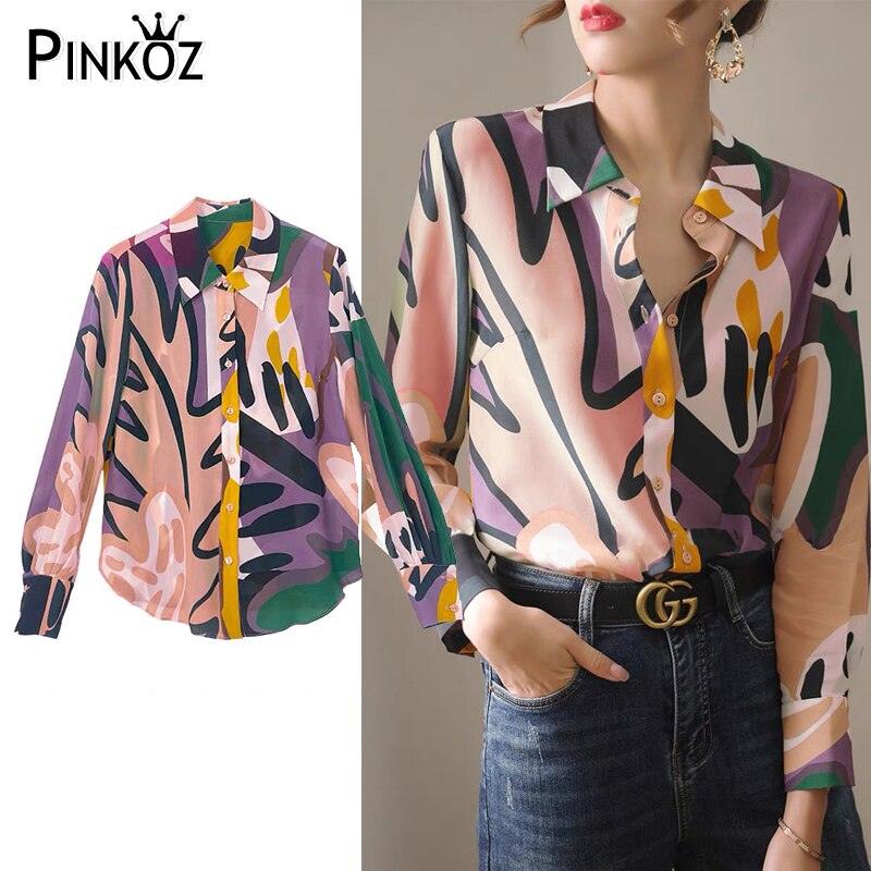 Turn Down Collar Full Sleeve Chiffon Shirts - runwayfashionista.com