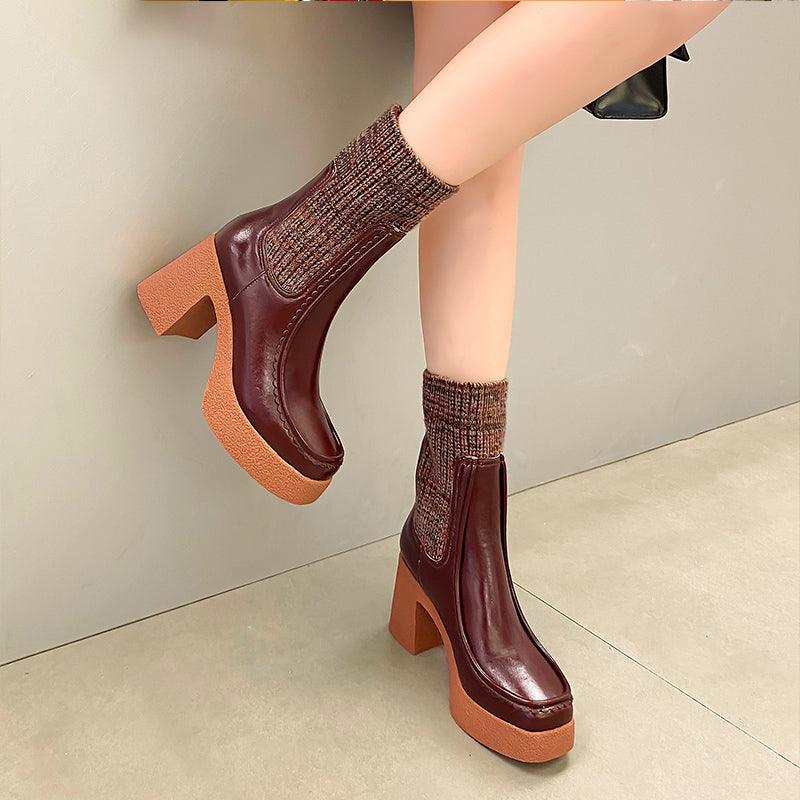 Chunky High Heels Platform Ankle Boots - runwayfashionista.com