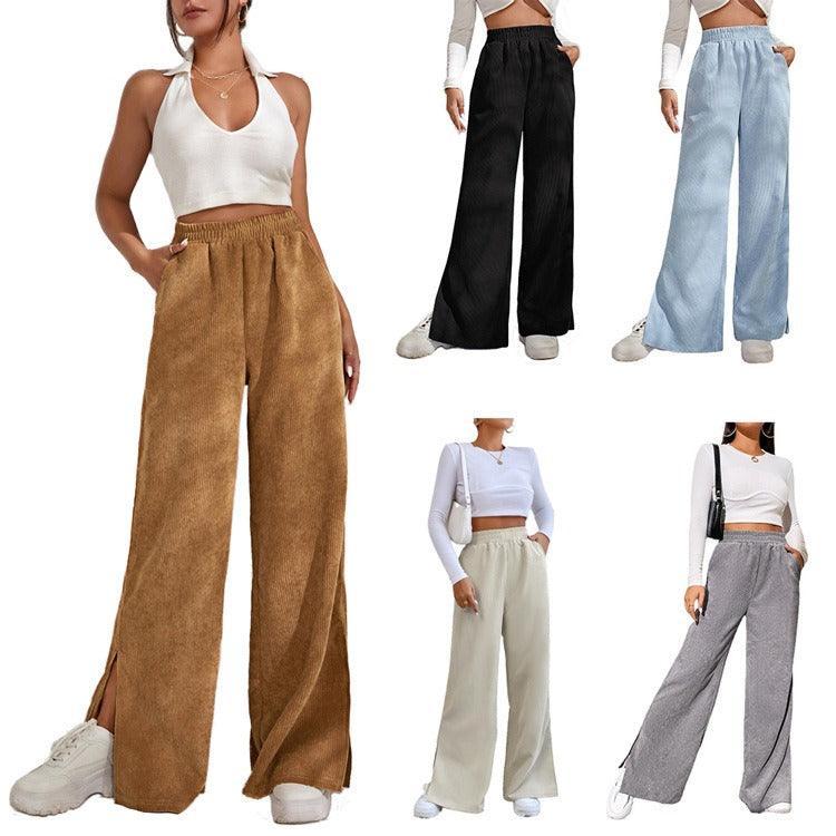 Corduroy Splice Slit Bottom Pants - runwayfashionista.com