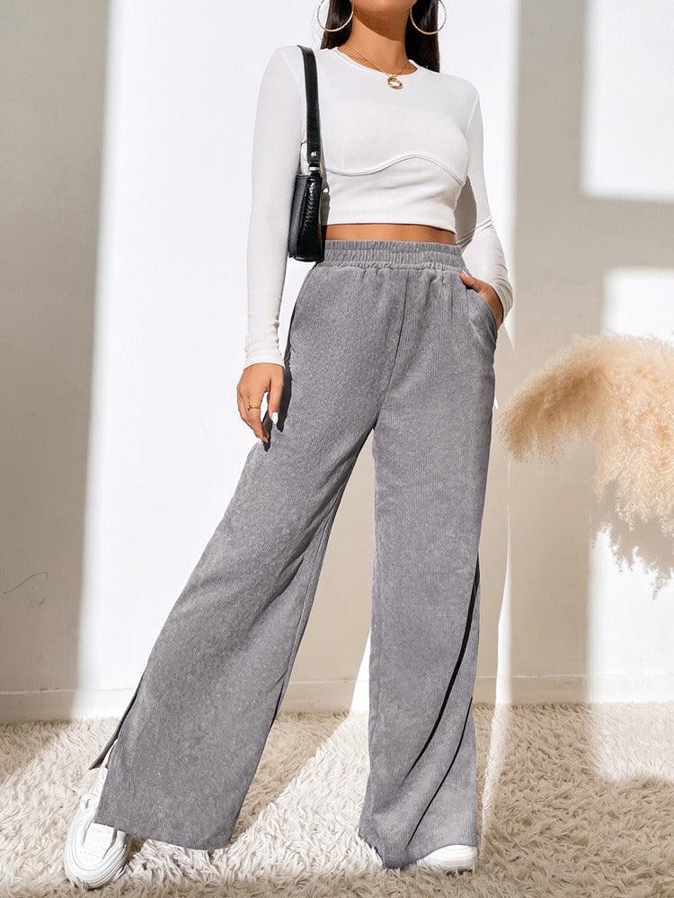 Corduroy Splice Slit Bottom Pants - runwayfashionista.com