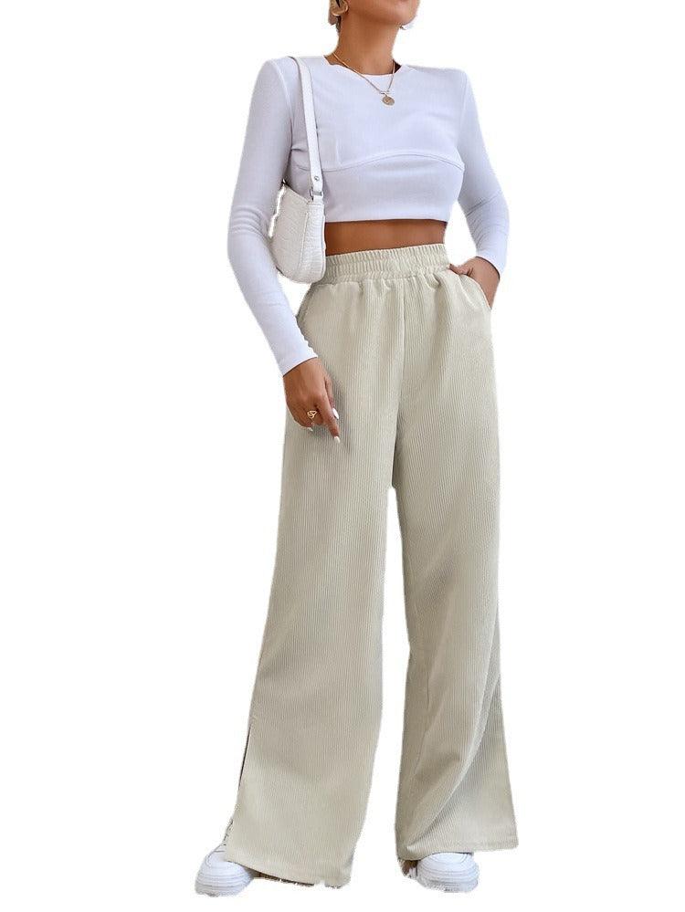 Corduroy Splice Slit Bottom Pants - runwayfashionista.com