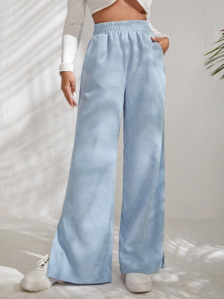 Corduroy Splice Slit Bottom Pants - runwayfashionista.com