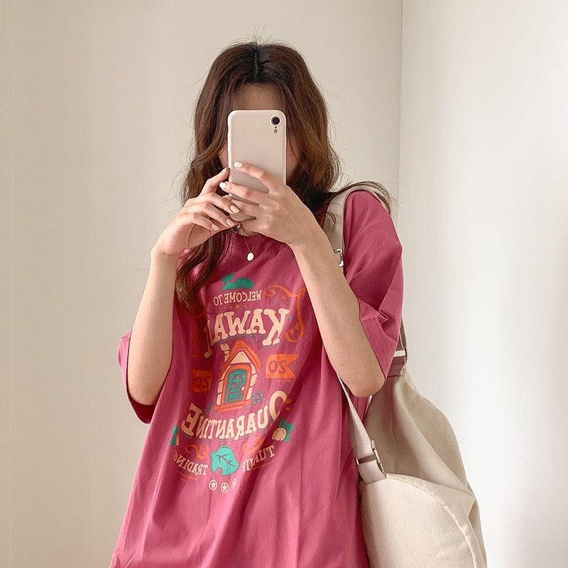 Cotton Contrast Letter Printing Short Sleeve T Shirt - runwayfashionista.com