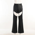 Design Sense Inner Hollow Leather Pants - runwayfashionista.com