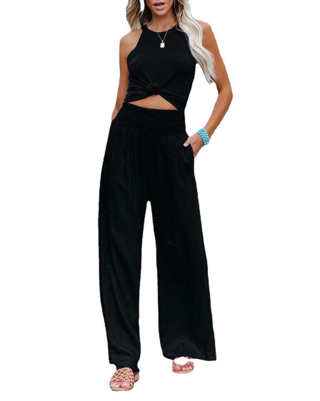 Elastic Waist Wide Leg Pants - runwayfashionista.com