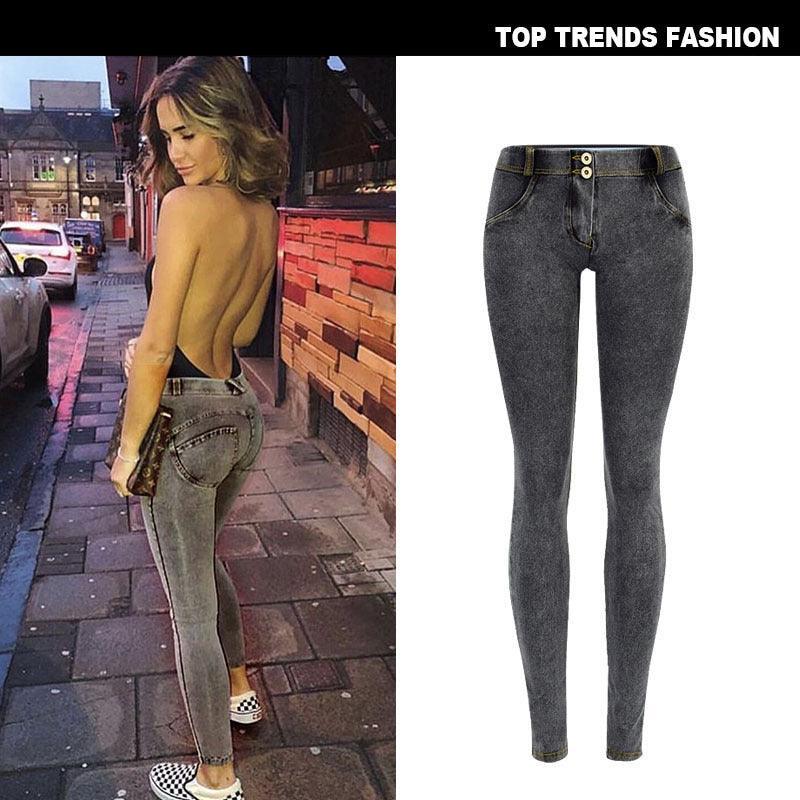 Gray Stretch Comfortable Low Waist Denim - runwayfashionista.com