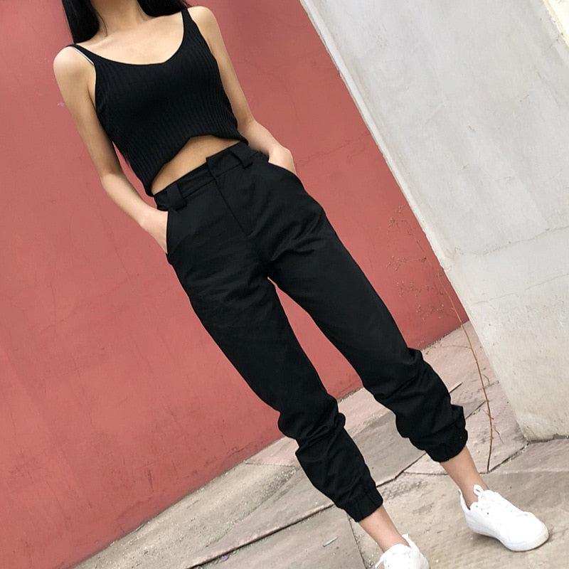 High Waist Ankle-Length Cargo Pants - runwayfashionista.com