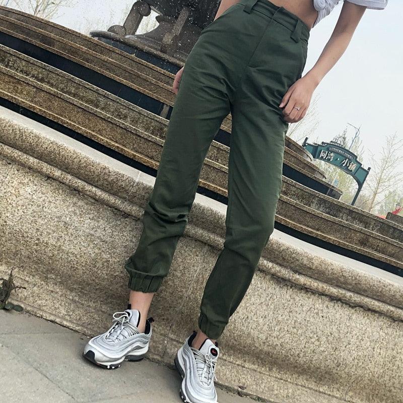 High Waist Ankle-Length Cargo Pants - runwayfashionista.com