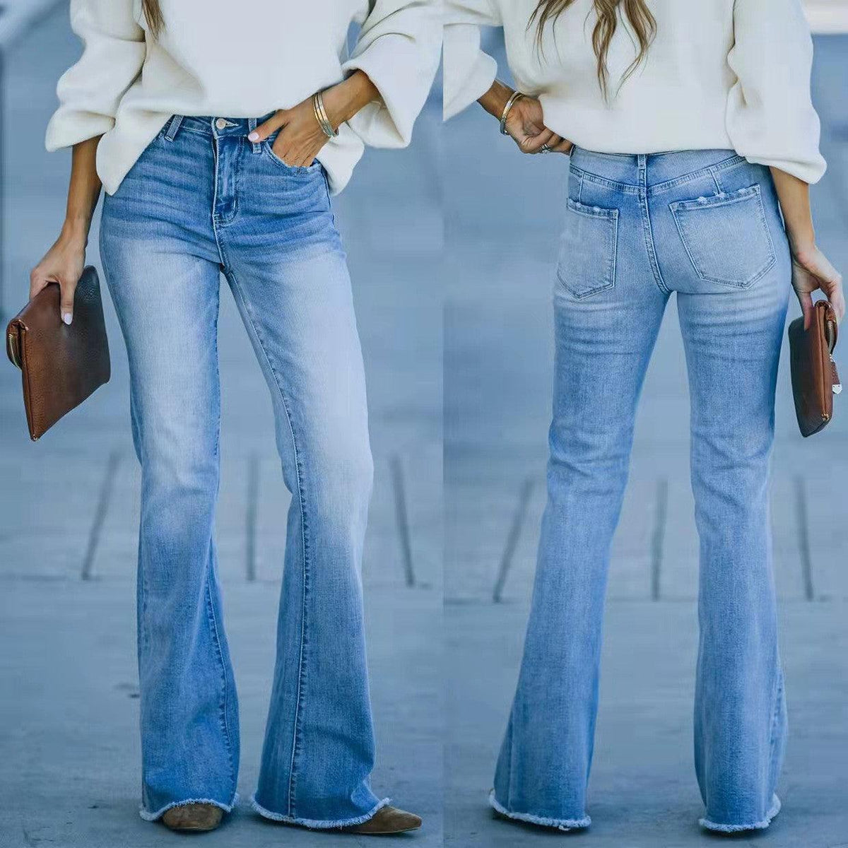 High Waist Elastic Flared Jeans - runwayfashionista.com