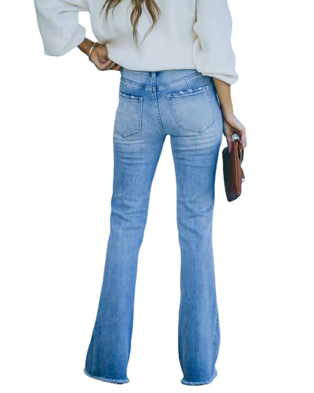 High Waist Elastic Flared Jeans - runwayfashionista.com