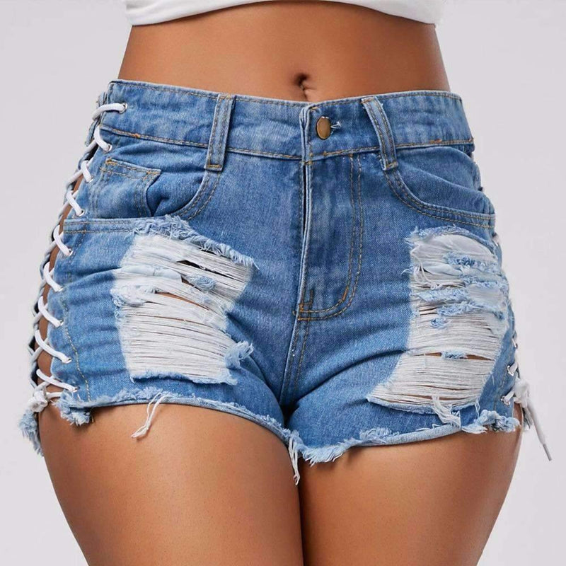 High Waist Ripped Jeans Short - runwayfashionista.com