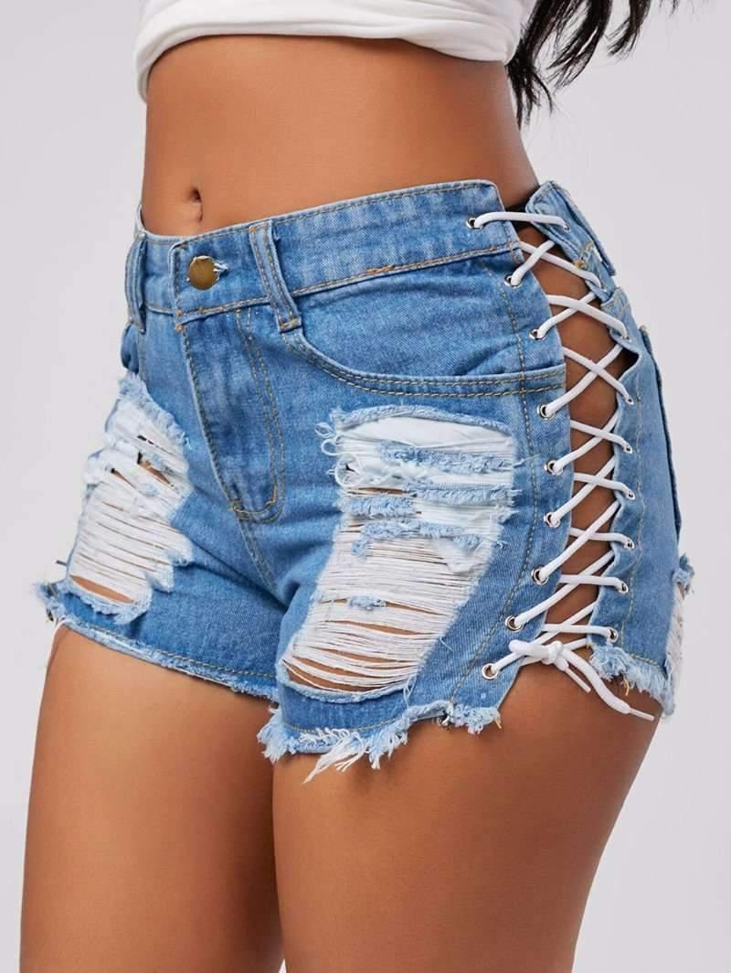 High Waist Ripped Jeans Short - runwayfashionista.com