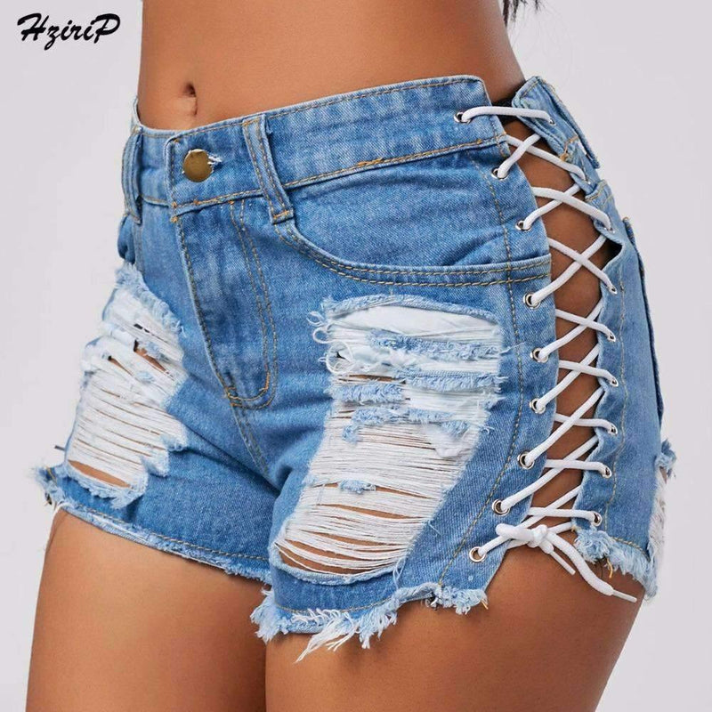 High Waist Ripped Jeans Short - runwayfashionista.com