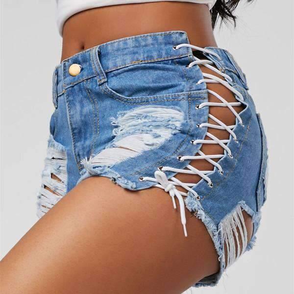 High Waist Ripped Jeans Short - runwayfashionista.com