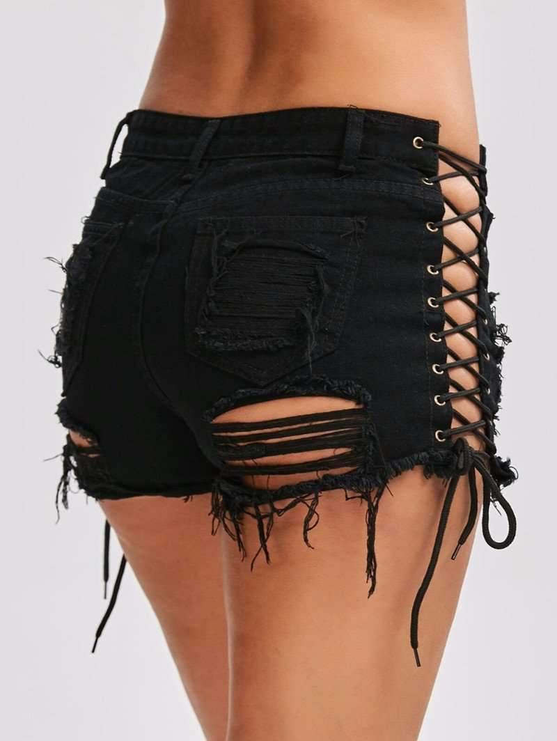 High Waist Ripped Jeans Short - runwayfashionista.com