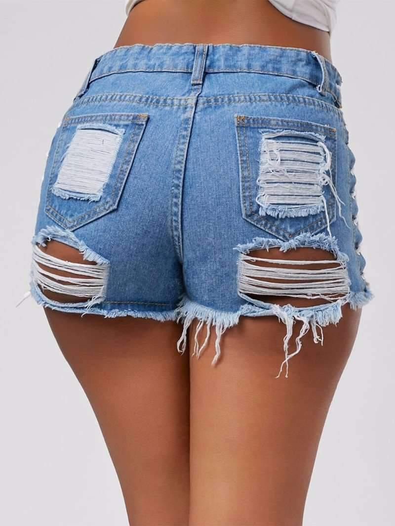 High Waist Ripped Jeans Short - runwayfashionista.com