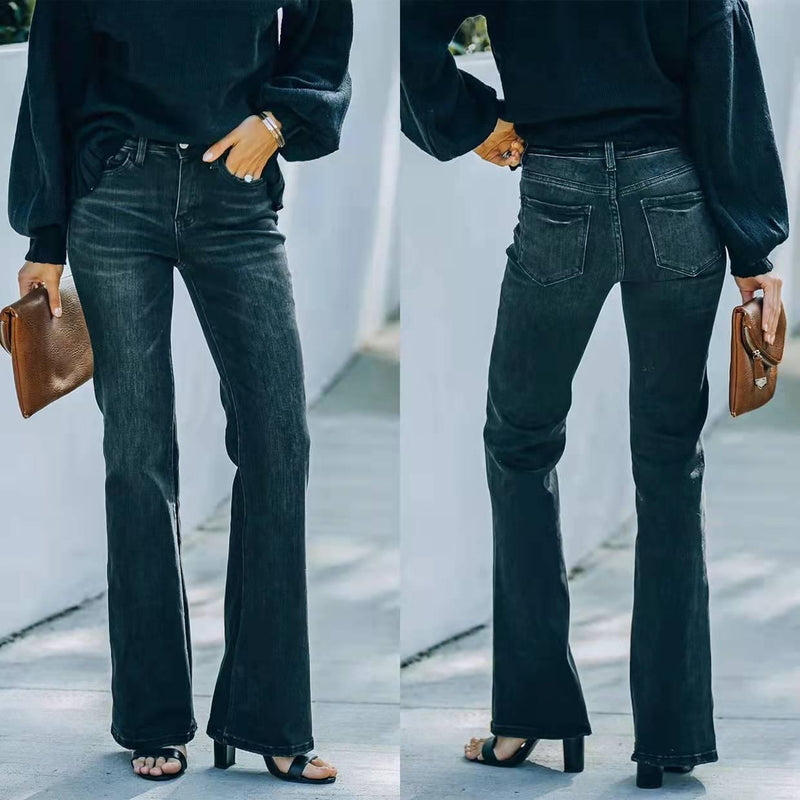 High Waist Stretch Flare Jeans - runwayfashionista.com